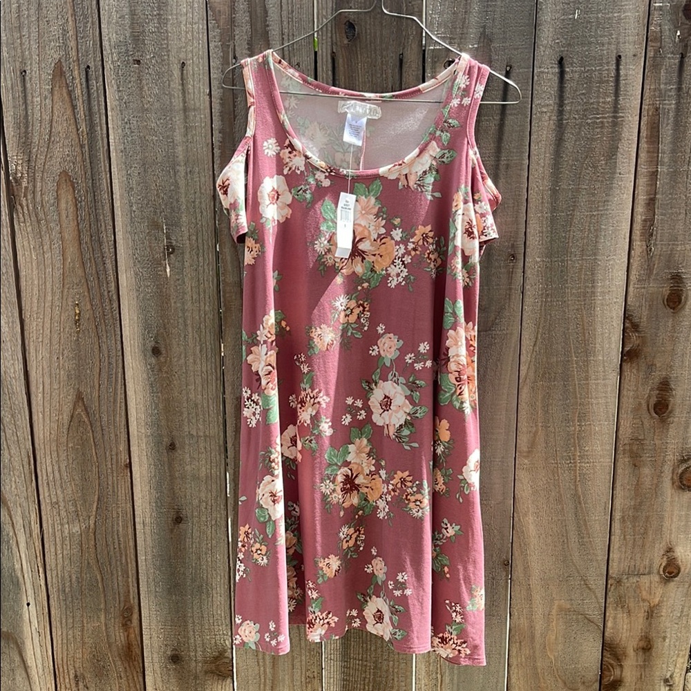 Planet Gold Cold Shoulder Dress in Mesa Rose Combo Print
